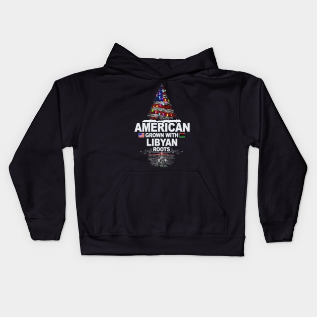 Christmas Tree  American Grown With Libyan Roots - Gift for Libyan From Libya Kids Hoodie by Country Flags